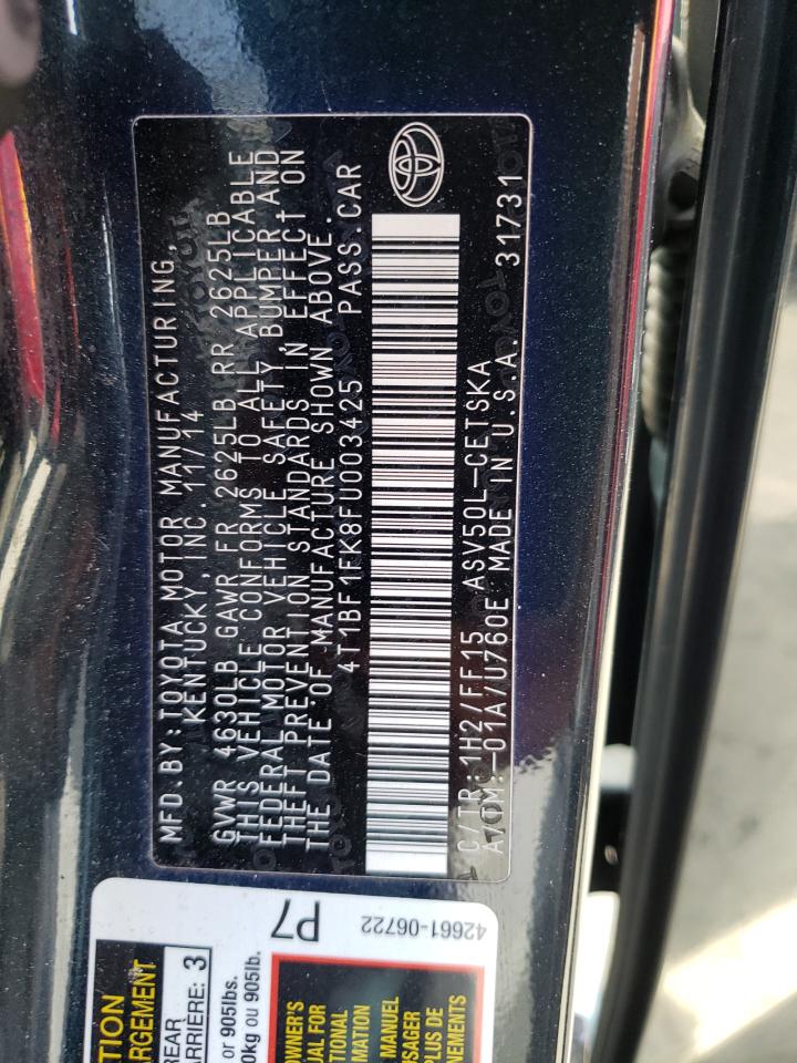 2015 Toyota Camry VIN 4T1BF1FK8FU003425 Copart auction photo, front end damage thumbnail 12