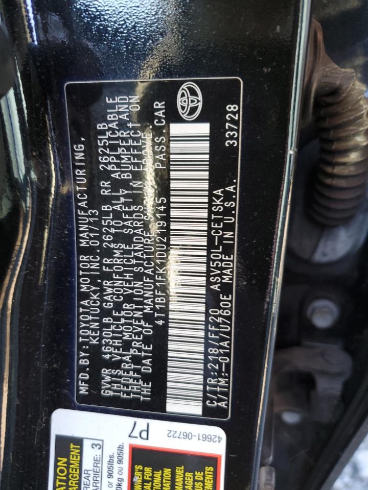 2013 Toyota Camry VIN 4T1BF1FK1DU219145 Copart auction photo, rear end damage thumbnail 12