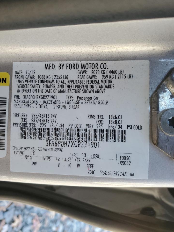 2016 Ford Fusion VIN 3FA6P0H7XGR271901 Copart auction photo, front end damage thumbnail 12
