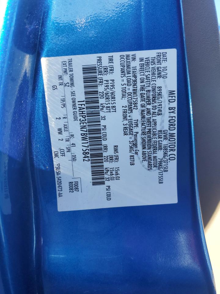 2011 Ford Focus VIN 1FAHP3EN7BW175842 Copart auction photo, rear end damage thumbnail 14