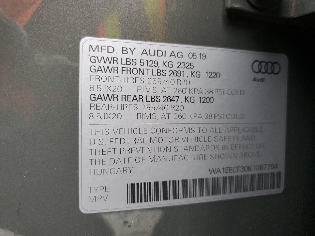 2019 Audi Q3 VIN WA1EECF30K1067764 Copart auction photo, mechanical / minor dent/scratches damage thumbnail 13