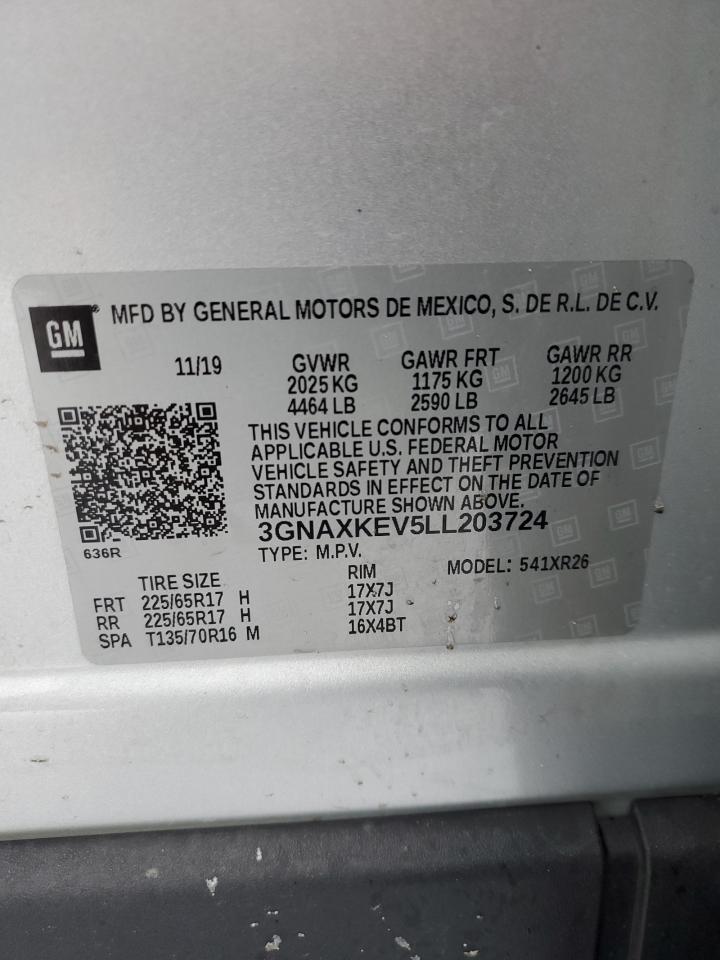 2020 Chevrolet Equinox VIN 3GNAXKEV5LL203724 Copart auction photo, all over / undercarriage damage thumbnail 13