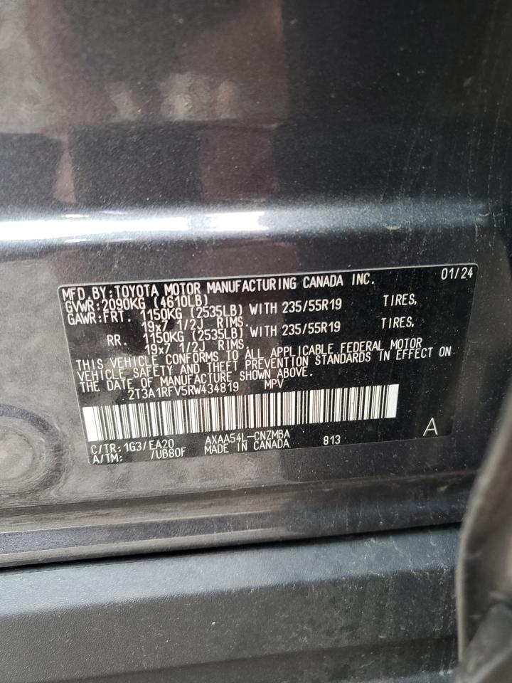 2024 Toyota RAV 4 VIN 2T3A1RFV5RW434819 Copart auction photo, front end / side damage thumbnail 14