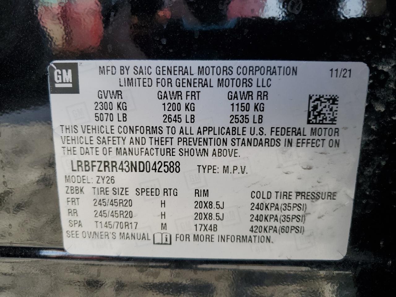 2022 Buick Envision VIN LRBFZRR43ND042588 Copart auction photo, front end damage thumbnail 12
