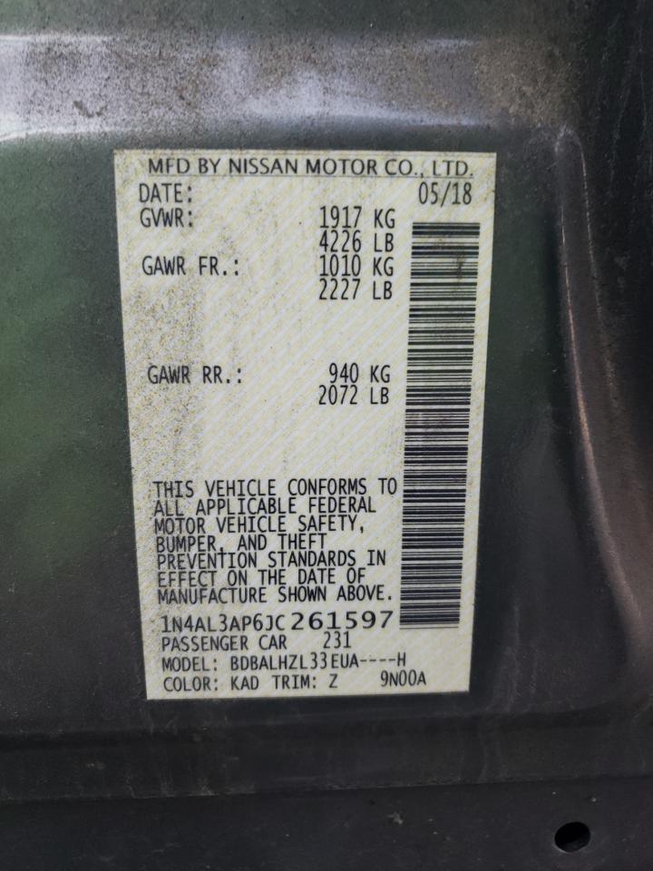 2018 Nissan Altima VIN 1N4AL3AP6JC261597 Copart auction photo, front end / undercarriage damage thumbnail 13