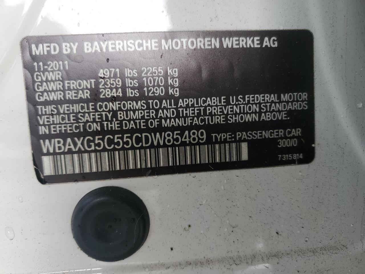 2012 BMW 5er VIN WBAXG5C55CDW85489 Copart auction photo, rear end damage thumbnail 12