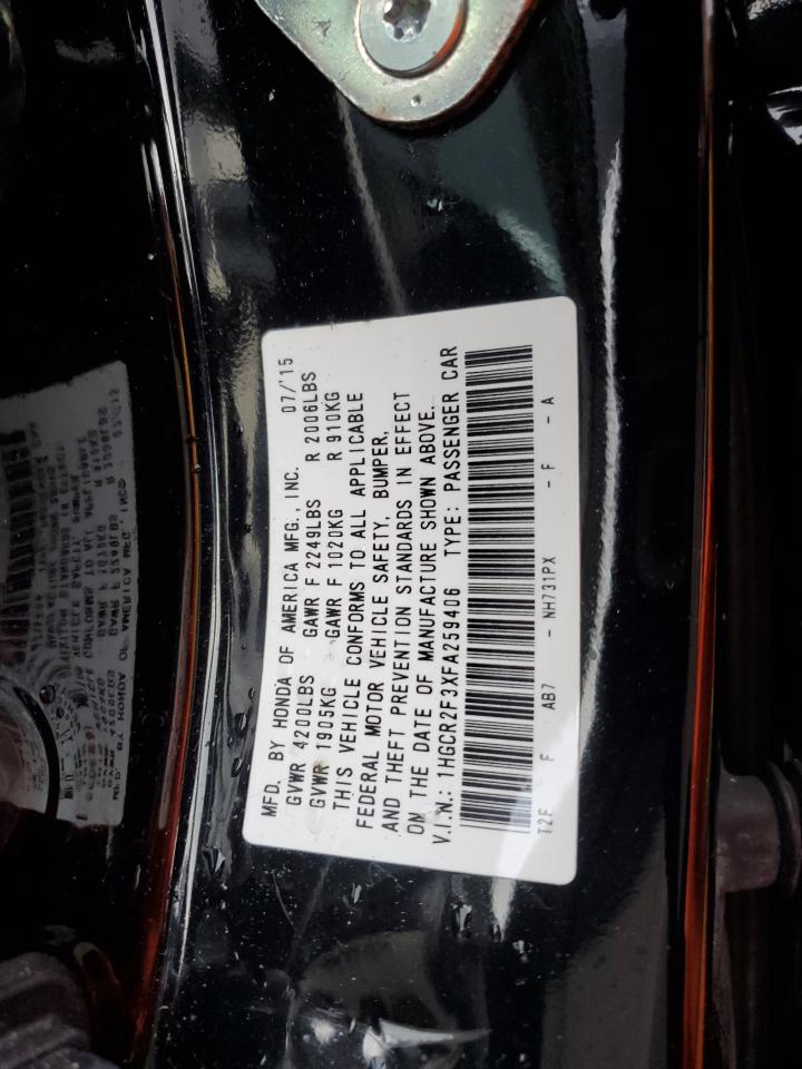 2015 Honda Accord VIN 1HGCR2F3XFA259406 Copart auction photo, front end / side damage thumbnail 15
