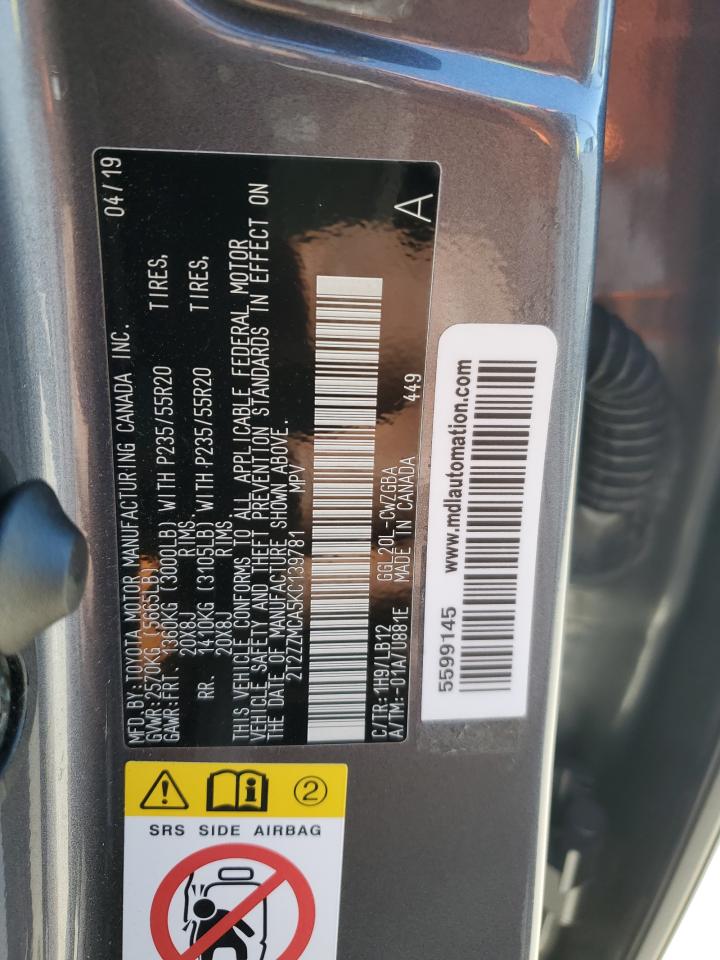 2019 Lexus RX VIN 2T2ZZMCA5KC139781 Copart auction photo, front end / hail damage thumbnail 14