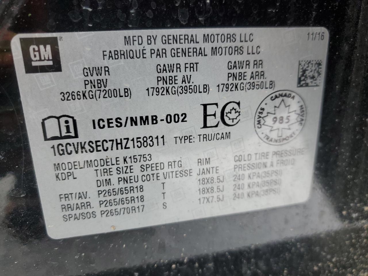 2017 Chevrolet Silverado VIN 1GCVKSEC7HZ158311 Copart auction photo, front end damage thumbnail 12