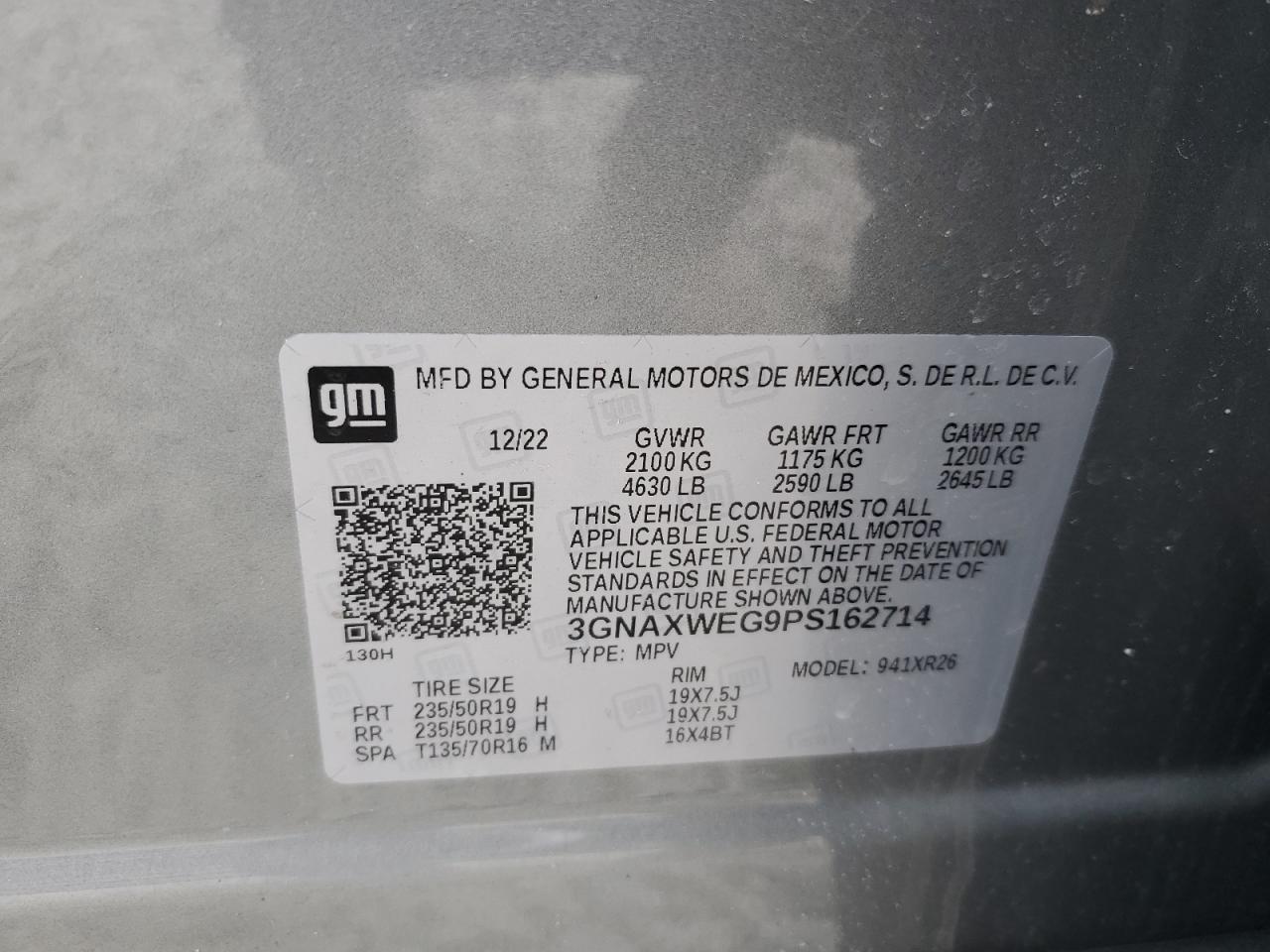 2023 Chevrolet Equinox VIN 3GNAXWEG9PS162714 Copart auction photo, front end damage thumbnail 13