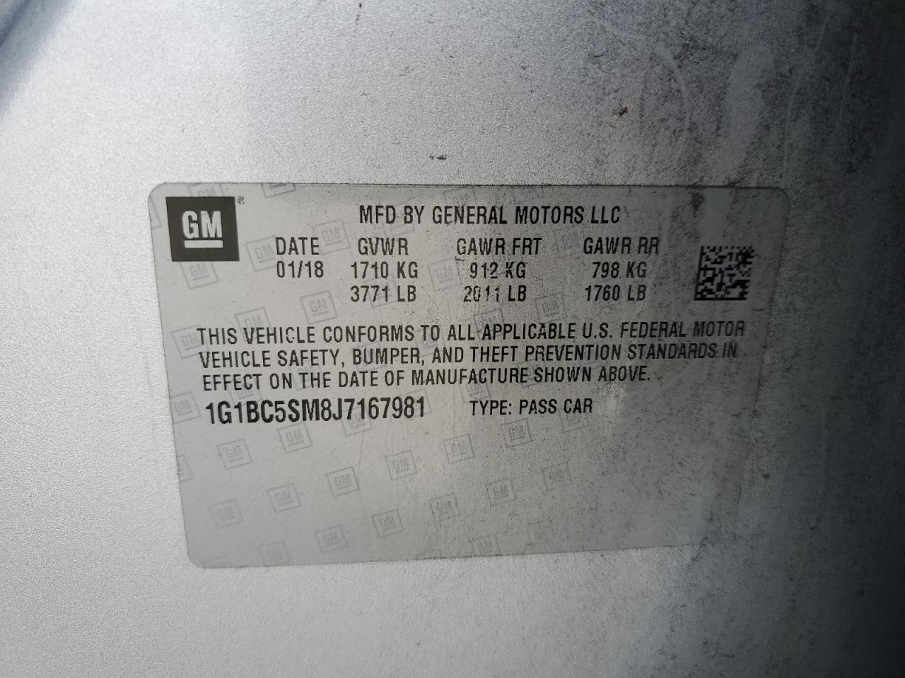 2018 Chevrolet Cruze VIN 1G1BC5SM8J7167981 Copart auction photo, front end damage thumbnail 14