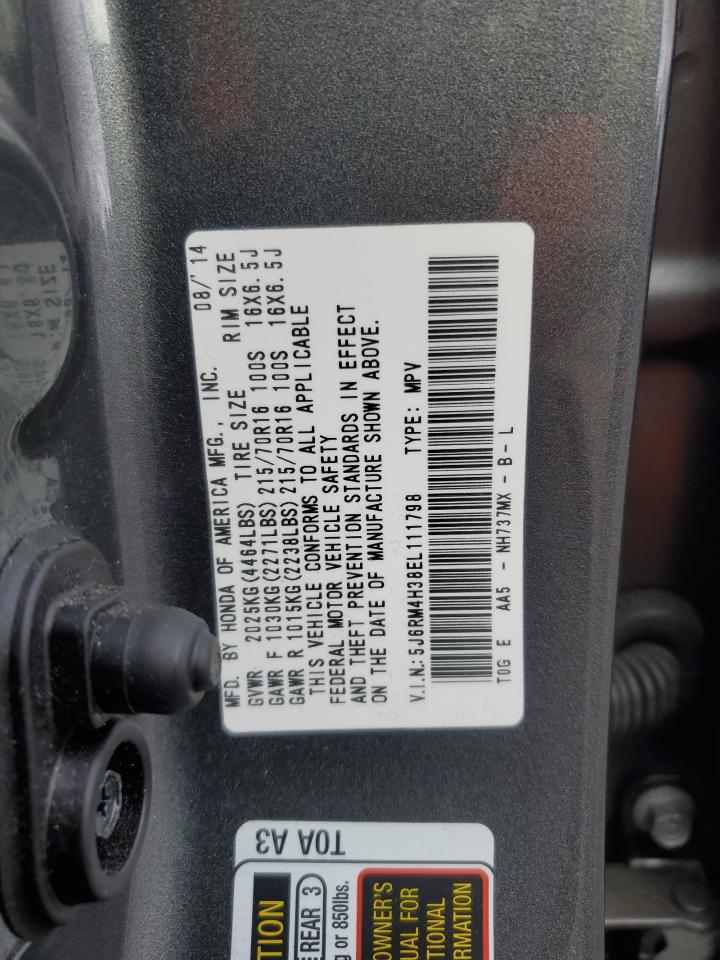 2014 Honda CR-V VIN 5J6RM4H38EL111798 Copart auction photo, side / front end damage thumbnail 13