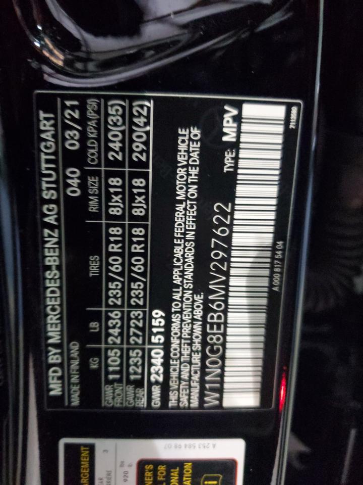 2021 Mercedes-Benz GLC VIN W1N0G8EB6MV297622 Copart auction photo, side / front end damage thumbnail 13