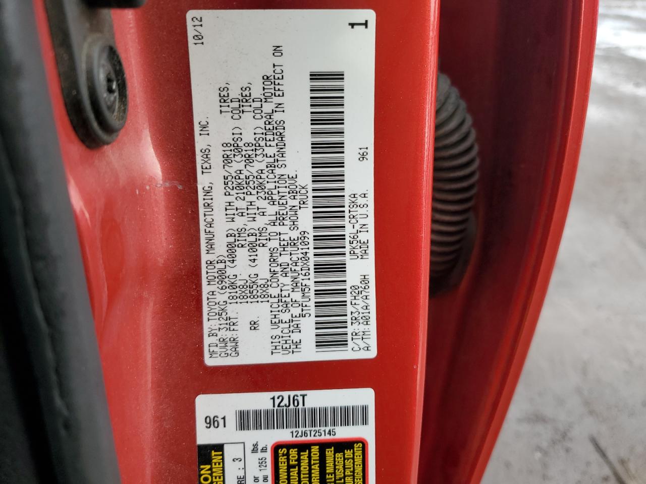 2013 Toyota Tundra VIN 5TFUM5F16DX041099 Copart auction photo, side damage thumbnail 12