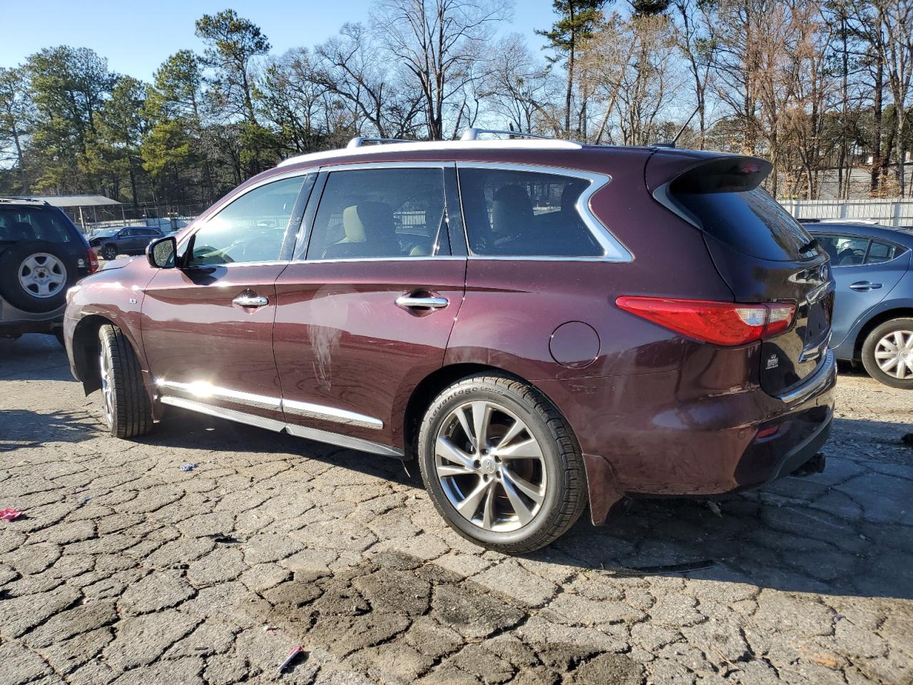 2015 Infiniti QX60 VIN 5N1AL0MN3FC542648 Copart auction photo, side / front end damage thumbnail 2