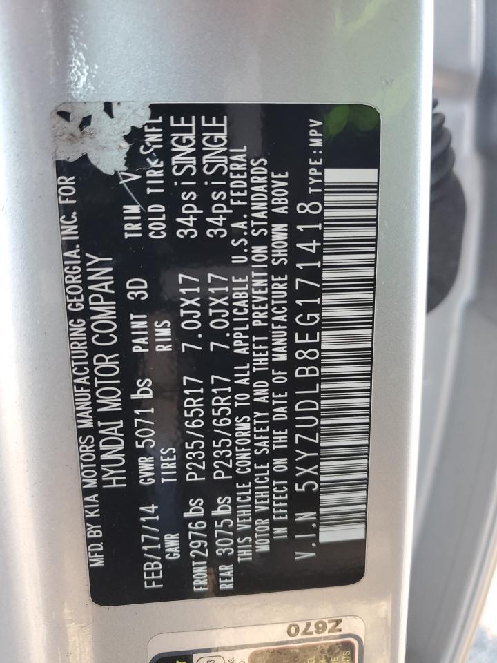2014 Hyundai Santa Fe VIN 5XYZUDLB8EG171418 Copart auction photo, side / vandalism damage thumbnail 16