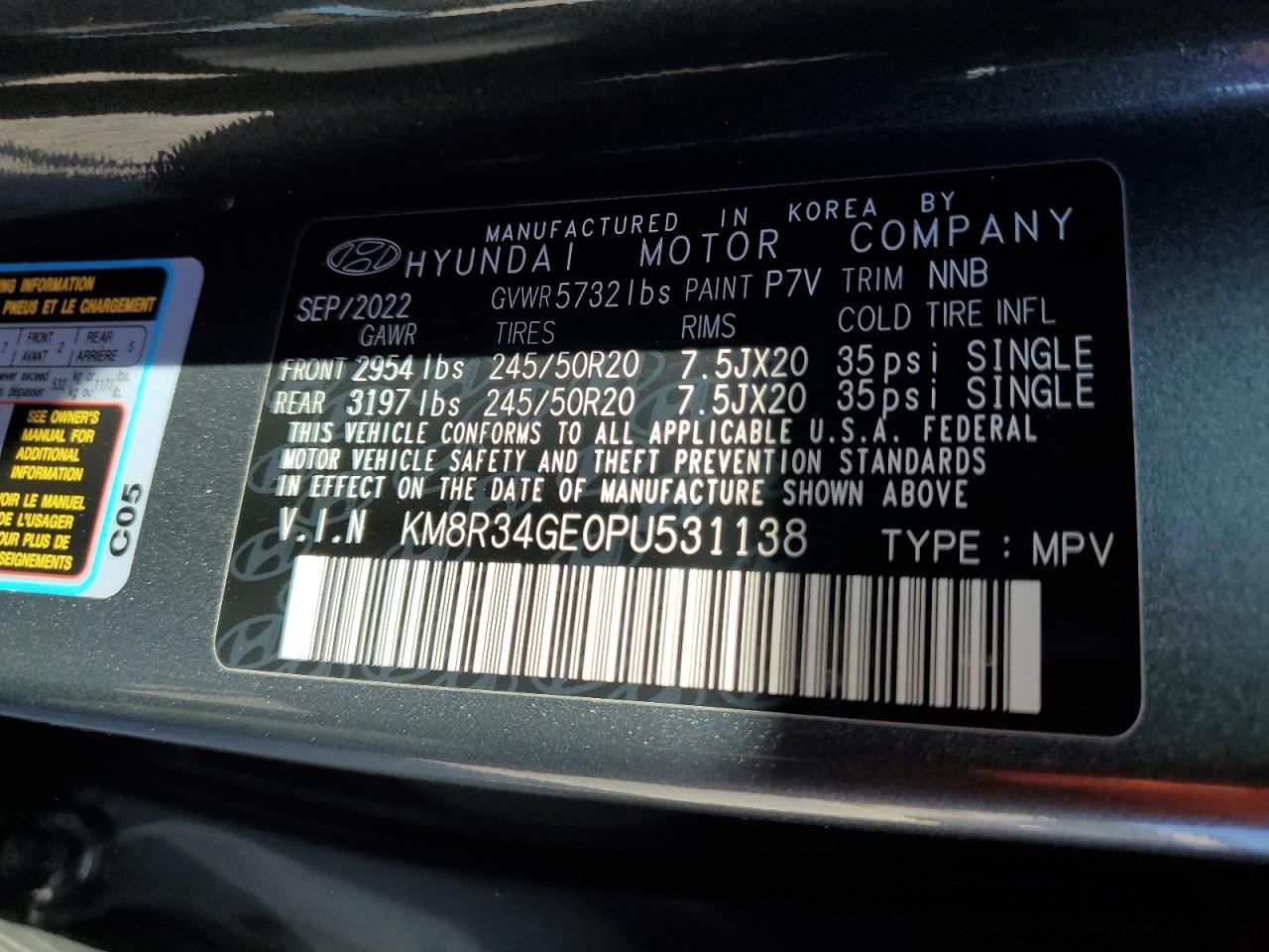 2023 Hyundai Palisade VIN KM8R34GE0PU531138 Copart auction photo, front end damage thumbnail 13