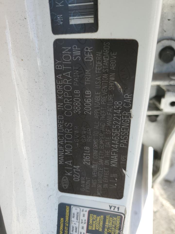 2014 KIA Forte VIN KNAFX4A65E5221438 Copart auction photo, front end damage thumbnail 13