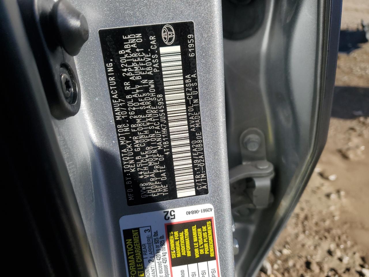 2018 Toyota Camry VIN 4T1B11HK7JU545958 Copart auction photo, rear end damage thumbnail 13