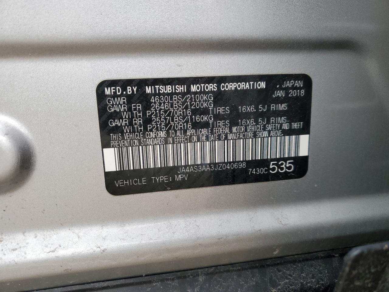 2018 Mitsubishi Eclipse VIN JA4AS3AA3JZ040698 Copart auction photo, front end / rear end damage thumbnail 13