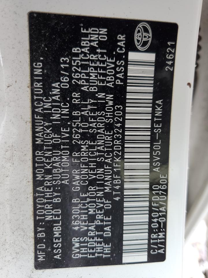 2013 Toyota Camry VIN 4T4BF1FK2DR324203 Copart auction photo, rear end damage thumbnail 12