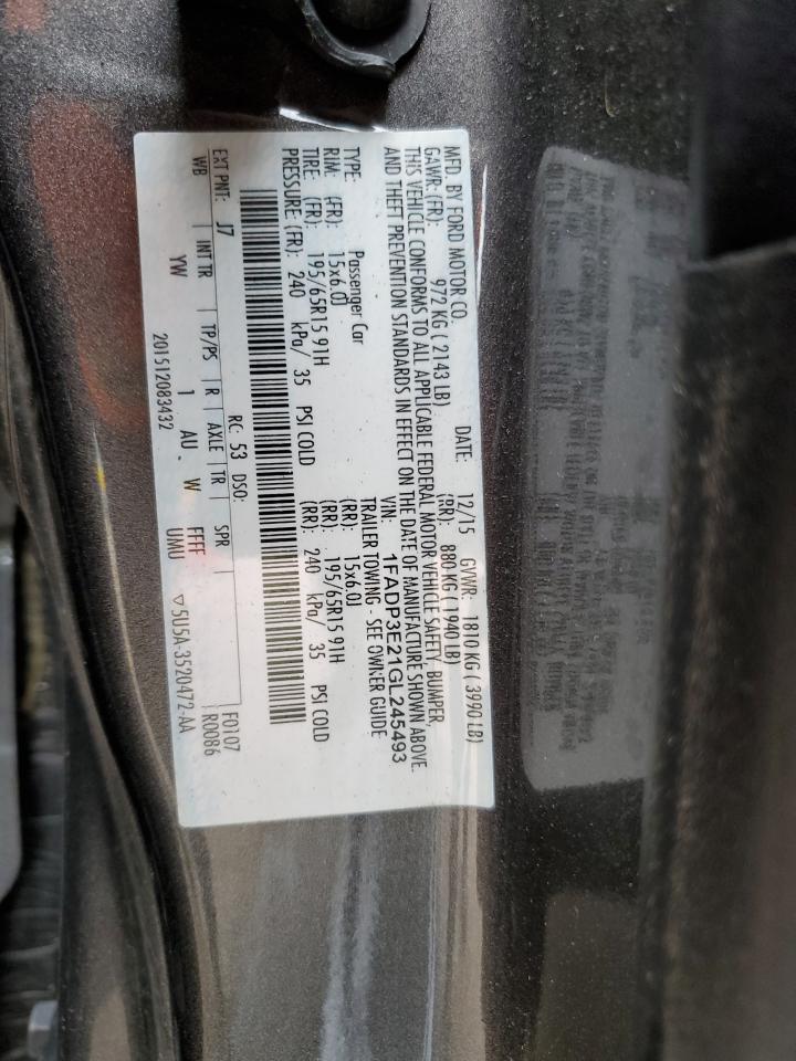 2016 Ford Focus VIN 1FADP3E21GL245493 Copart auction photo, front end damage thumbnail 12