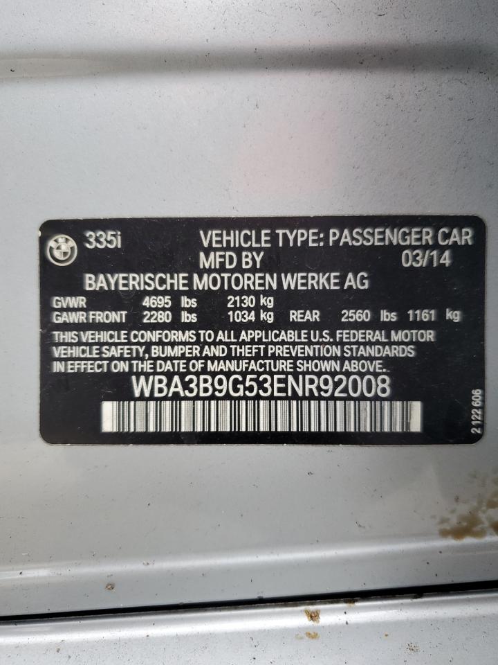 2014 BMW 3er VIN WBA3B9G53ENR92008 Copart auction photo, front end damage thumbnail 13