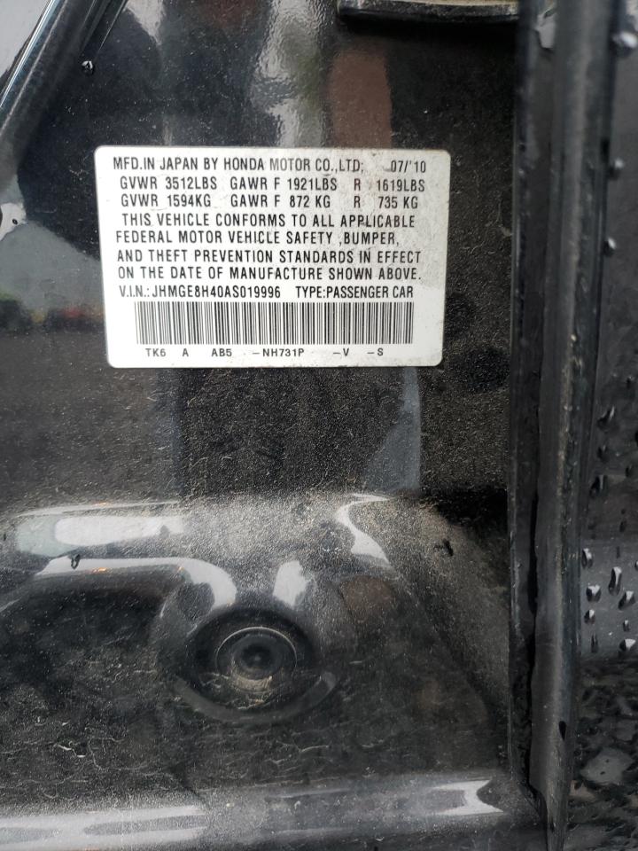 2010 Honda Fit VIN JHMGE8H40AS019996 Copart auction photo, rear end / side damage thumbnail 13
