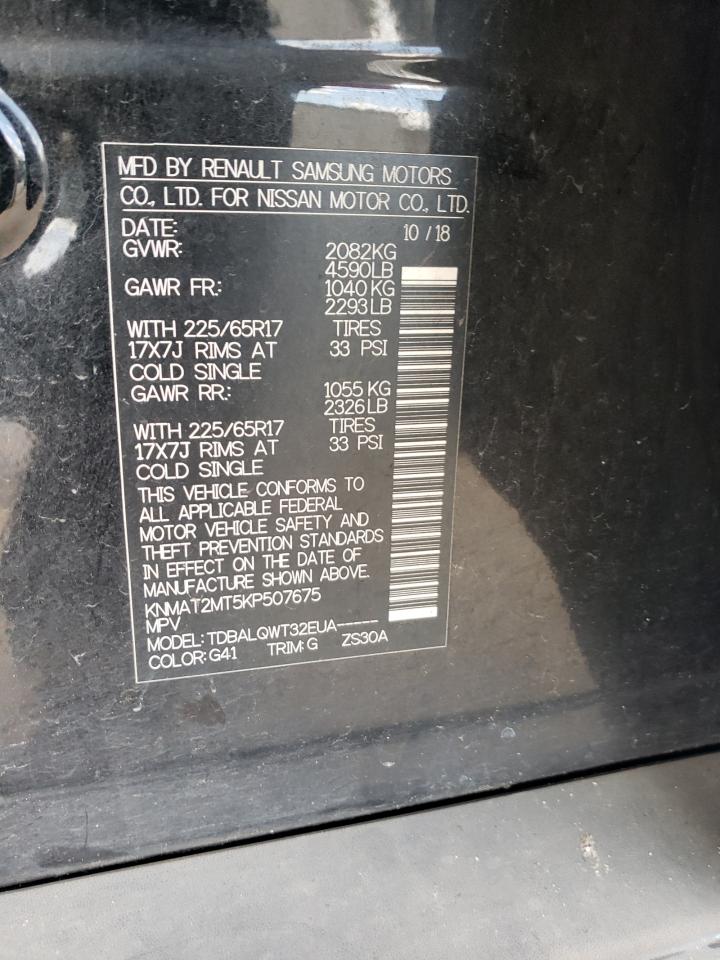 2019 Nissan Rogue VIN KNMAT2MT5KP507675 Copart auction photo, side / front end damage thumbnail 12
