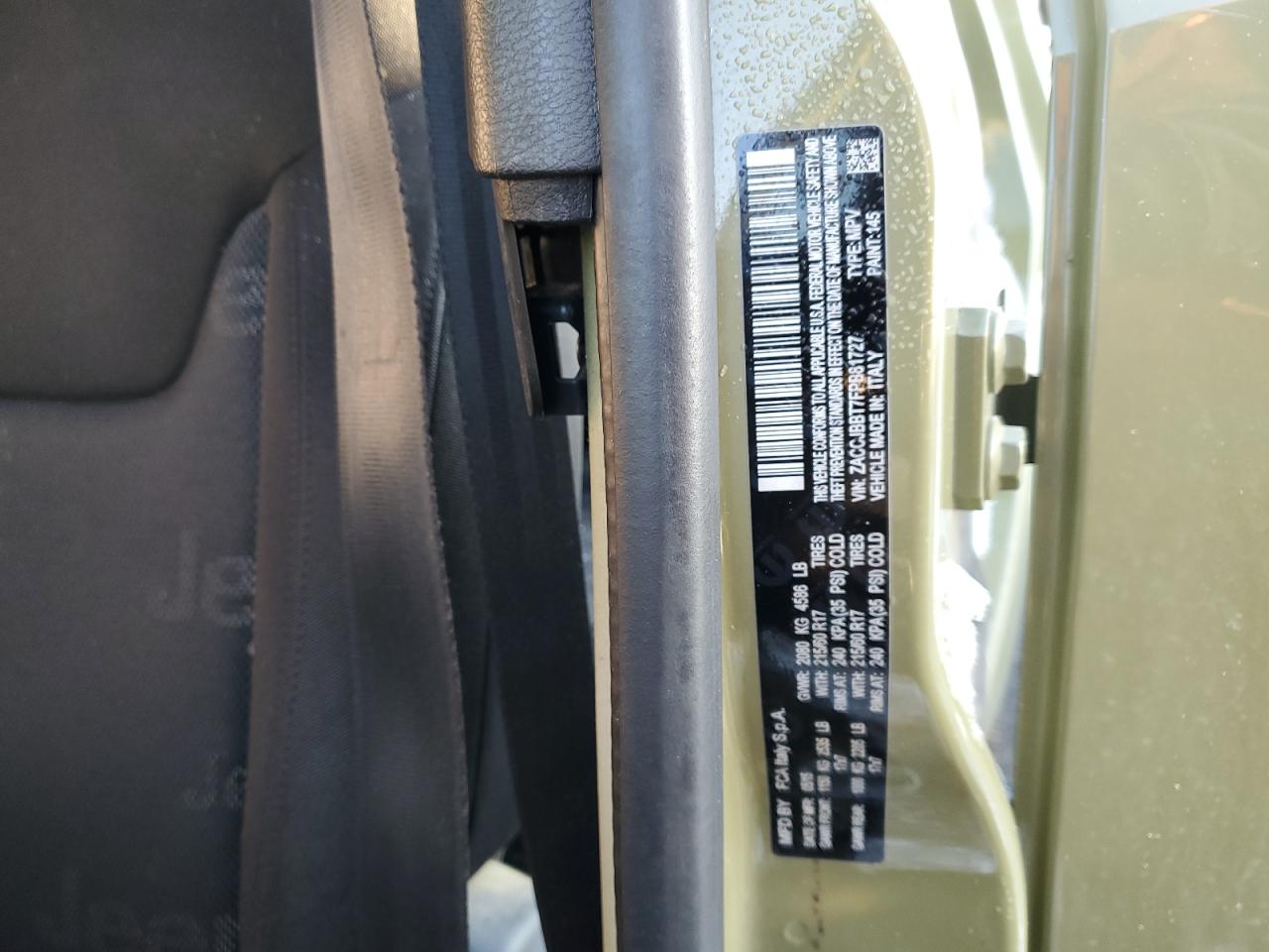 2015 Jeep Renegade VIN ZACCJBBT7FPB81727 Copart auction photo, front end / side damage thumbnail 15
