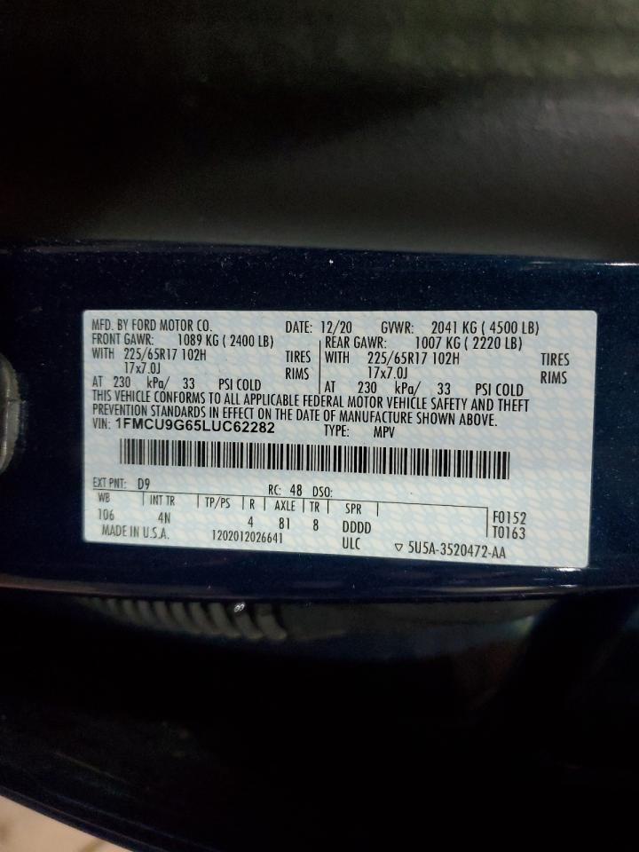 2020 Ford Escape VIN 1FMCU9G65LUC62282 Copart auction photo, front end damage thumbnail 14