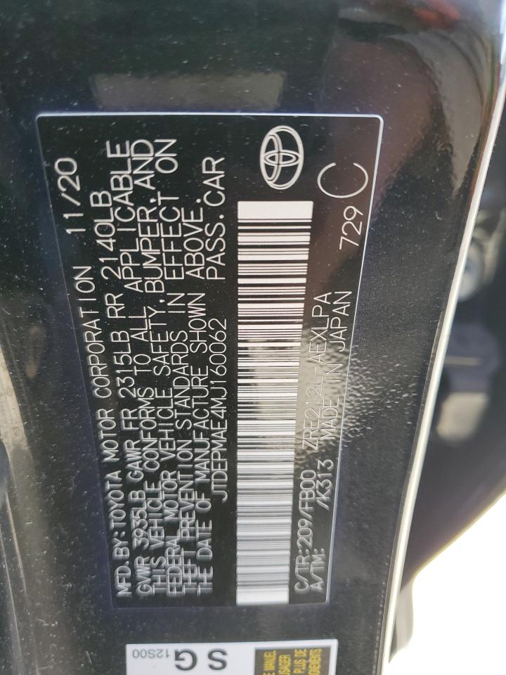 2021 Toyota Corolla VIN JTDEPMAE4MJ160062 Copart auction photo, front end damage thumbnail 12