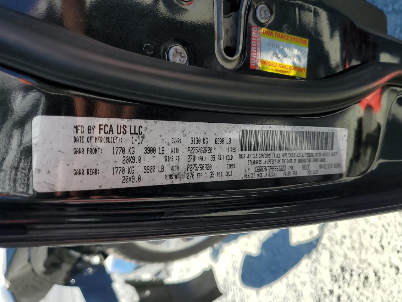 2017 RAM 1500 VIN 1C6RR7NT2HS661223 Copart auction photo, vandalism / front end damage thumbnail 14