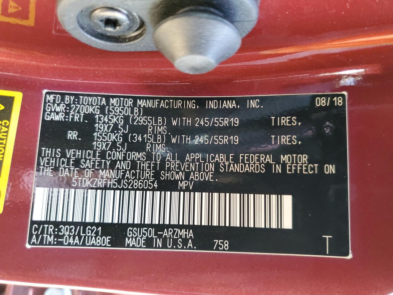 2018 Toyota Highlander VIN 5TDKZRFH5JS286054 Copart auction photo, front end damage thumbnail 13
