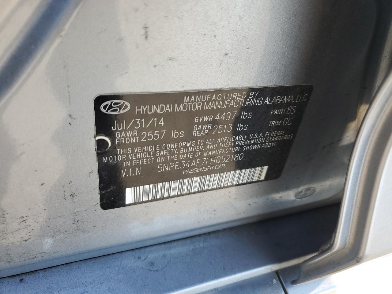 2015 Hyundai Sonata VIN 5NPE34AF7FH052180 Copart auction photo, front end damage thumbnail 12