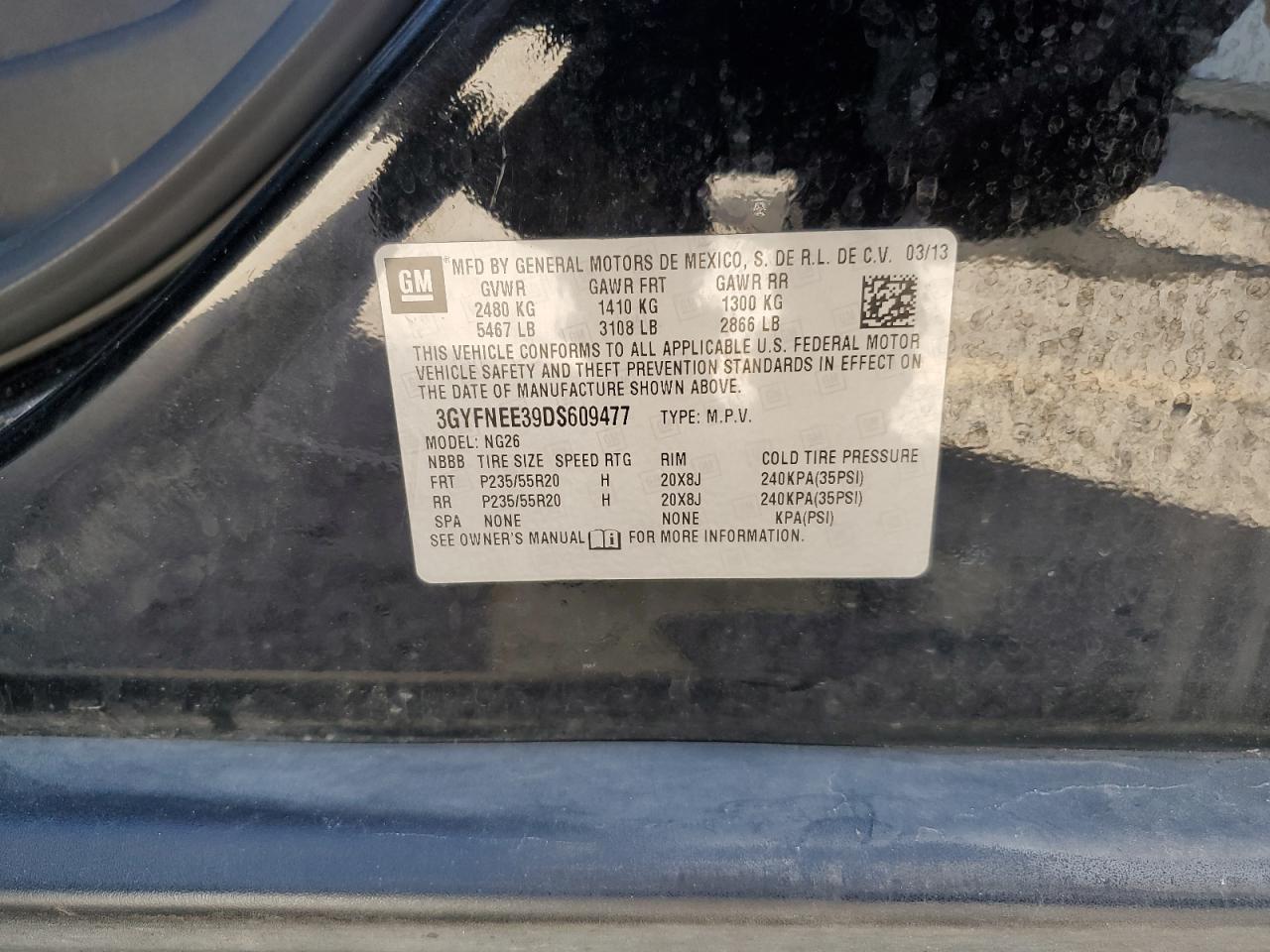 2013 Cadillac SRX VIN 3GYFNEE39DS609477 Copart auction photo, front end damage thumbnail 16
