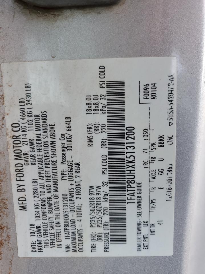 2019 Ford Mustang VIN 1FATP8UHXK5131200 Copart auction photo, front end / side damage thumbnail 14