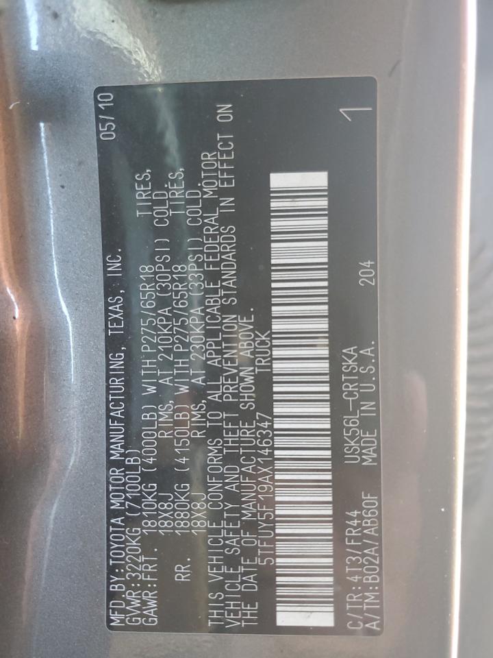 2010 Toyota Tundra VIN 5TFUY5F19AX146347 Copart auction photo, vandalism damage thumbnail 13