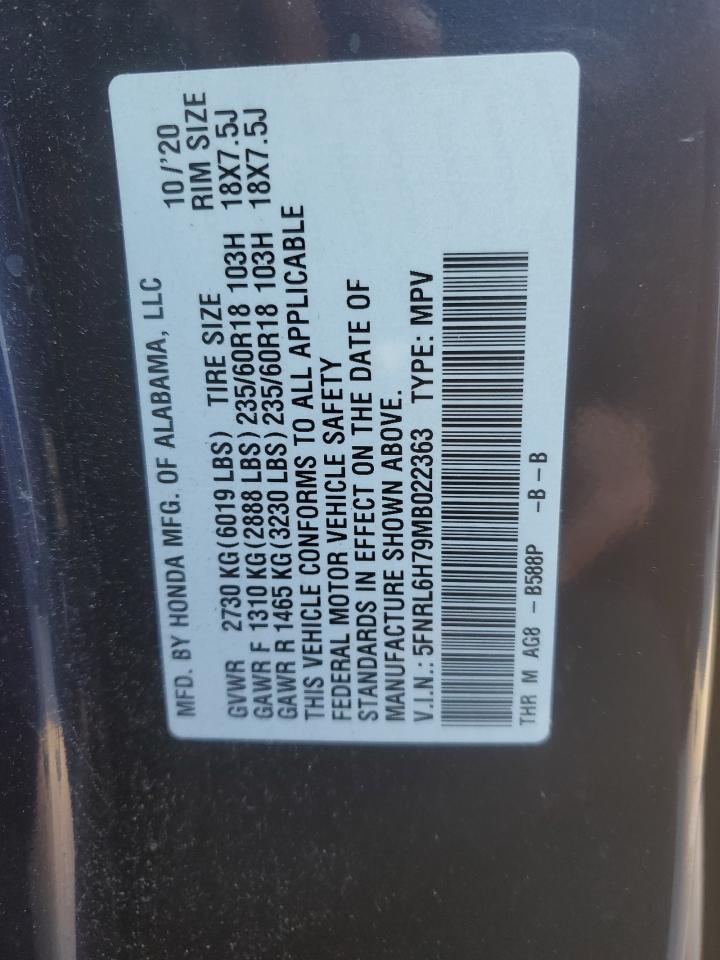2021 Honda Odyssey VIN 5FNRL6H79MB022363 Copart auction photo, front end / mechanical damage thumbnail 13