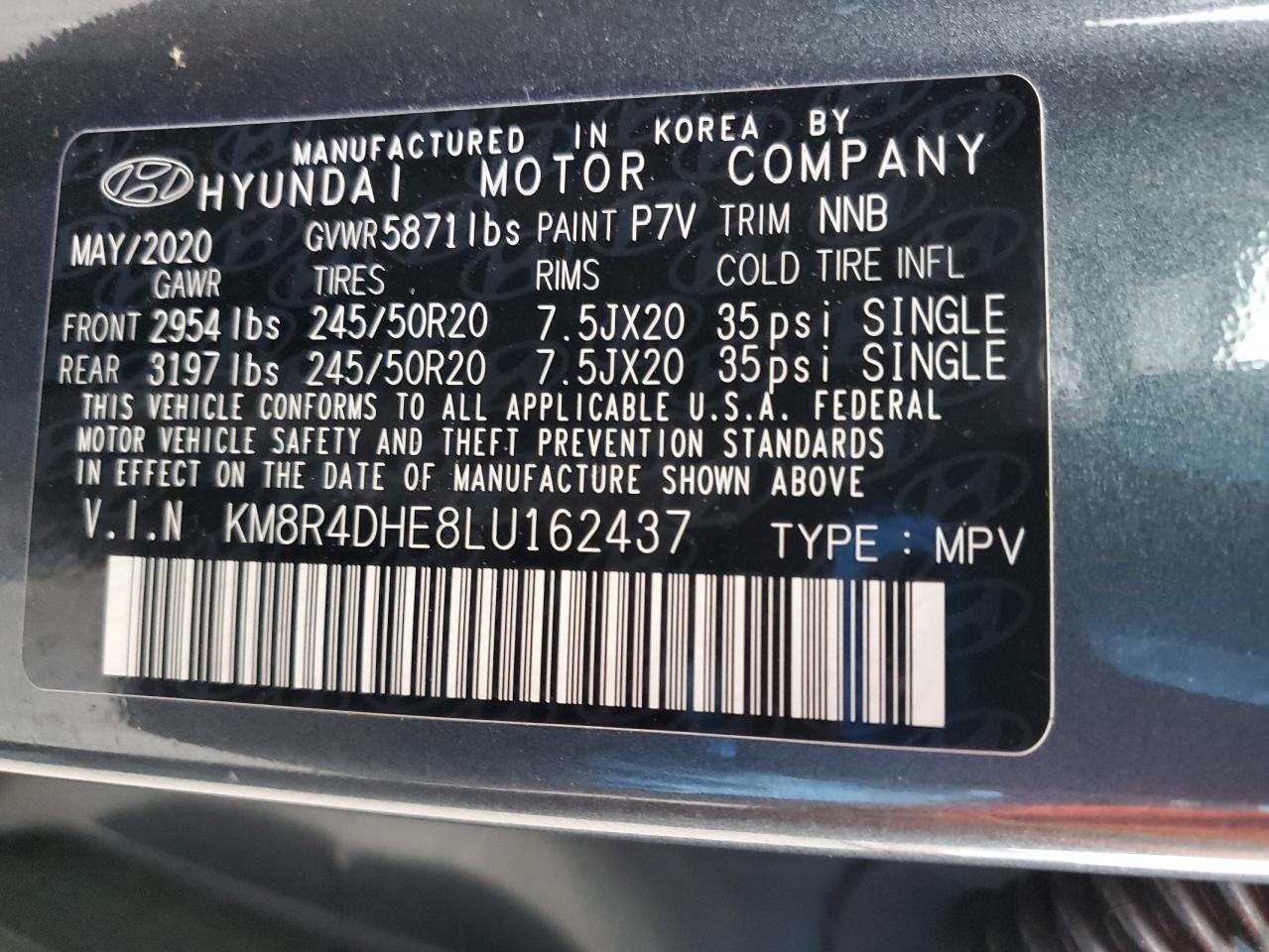 2020 Hyundai Palisade VIN KM8R4DHE8LU162437 Copart auction photo, front end damage thumbnail 15