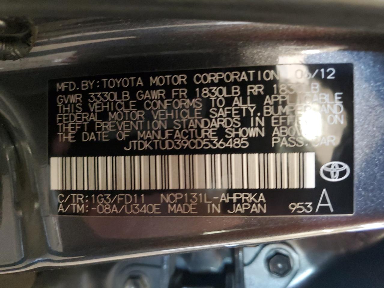 2012 Toyota Yaris VIN JTDKTUD39CD536485 Copart auction photo, undercarriage / front end damage thumbnail 14