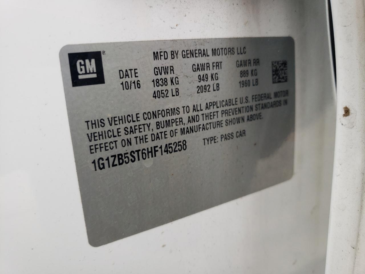 2017 Chevrolet Malibu VIN 1G1ZB5ST6HF145258 Copart auction photo, side / rear end damage thumbnail 14