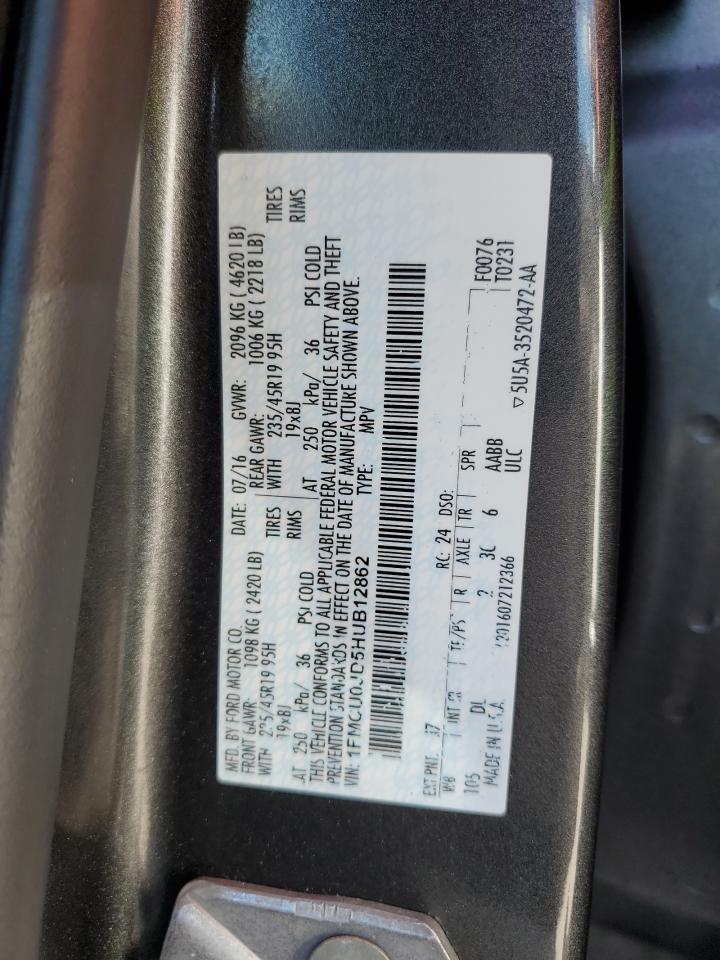 2017 Ford Escape VIN 1FMCU0JD5HUB12862 Copart auction photo, water/flood damage thumbnail 14