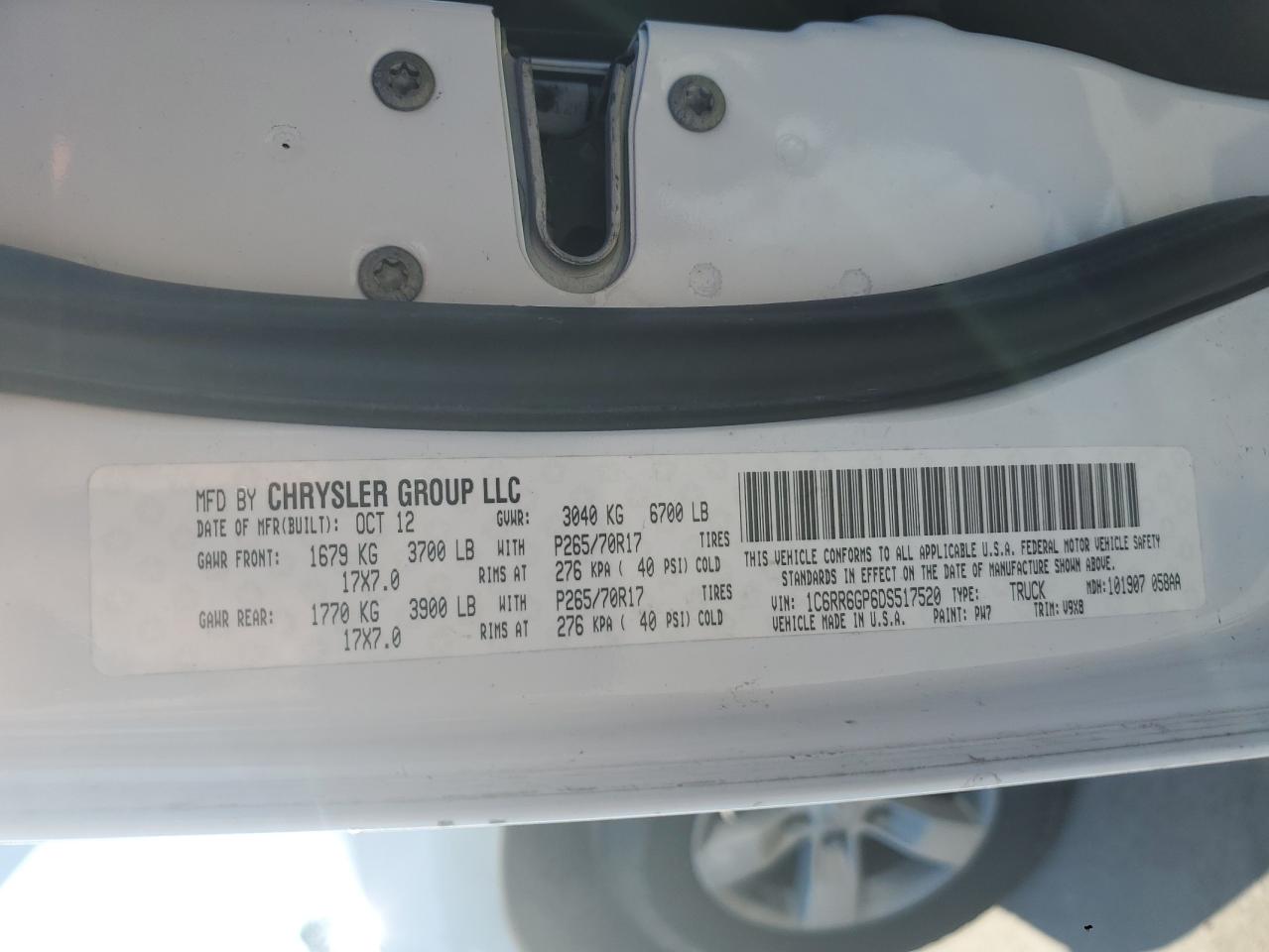 2013 RAM 1500 VIN 1C6RR6GP6DS517520 Copart auction photo, front end / undercarriage damage thumbnail 14