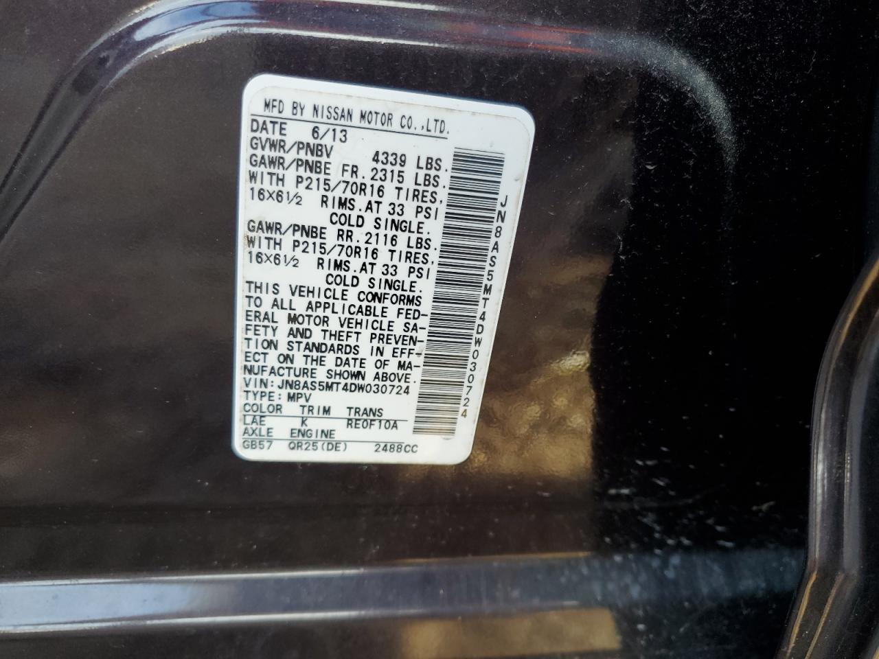 2013 Nissan Rogue VIN JN8AS5MT4DW030724 Copart auction photo, front end damage thumbnail 16