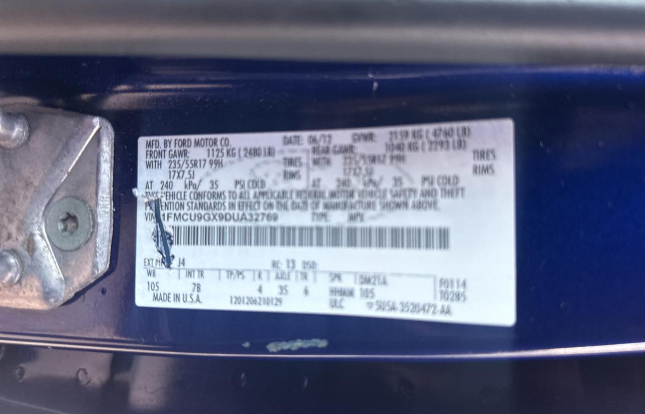 2013 Ford Escape VIN 1FMCU9GX9DUA32769 Copart auction photo, minor dent/scratches / normal wear damage thumbnail 10
