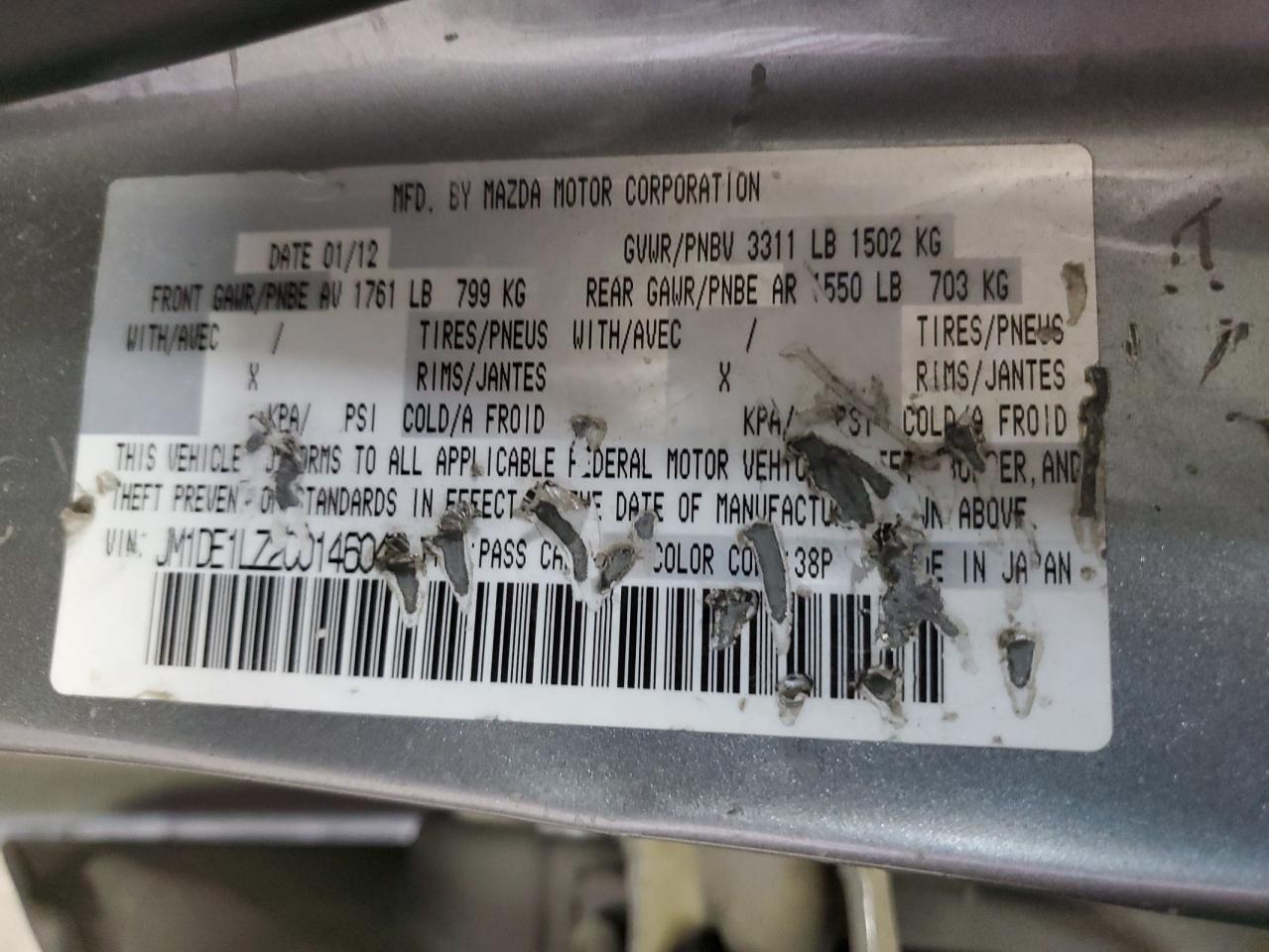 2012 Mazda 2 VIN JM1DE1LZ2C0146049 Copart auction photo, front end / side damage thumbnail 13