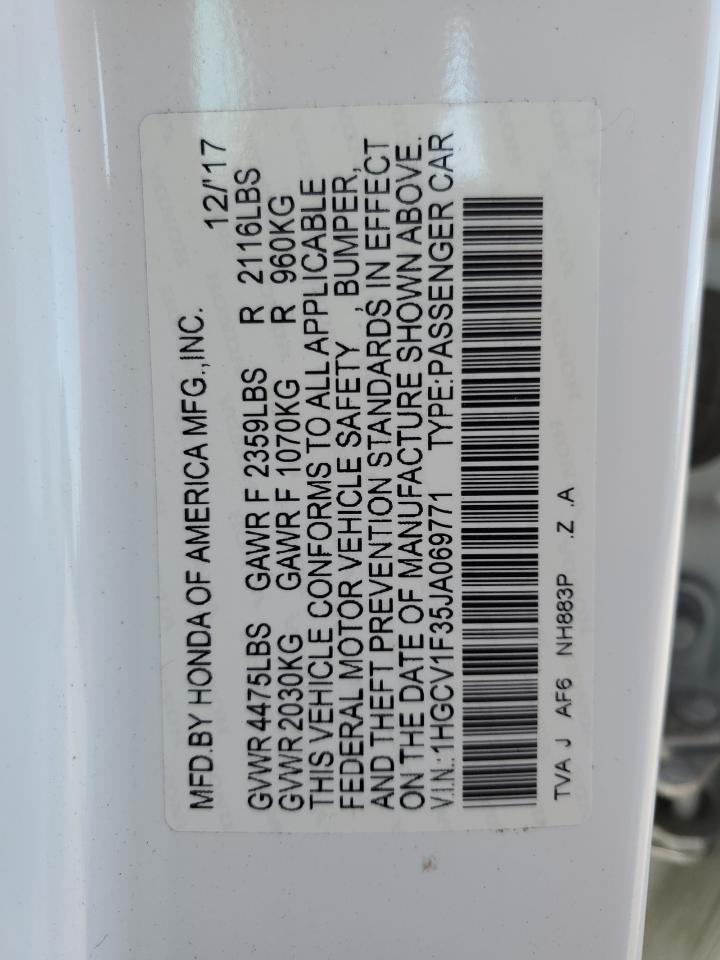 2018 Honda Accord VIN 1HGCV1F35JA069771 Copart auction photo, side / front end damage thumbnail 14