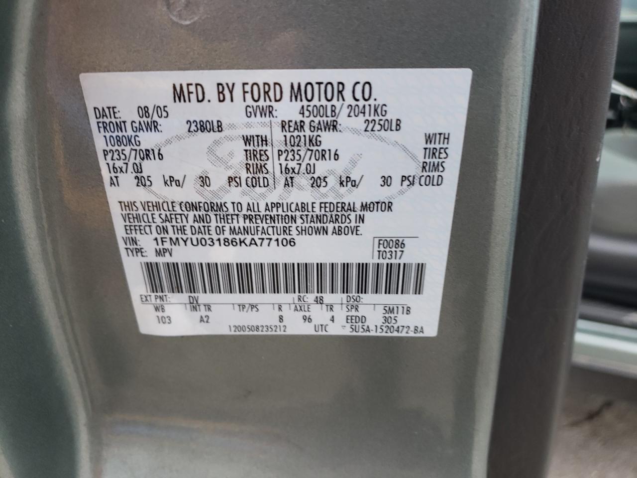 2006 Ford Escape VIN 1FMYU03186KA77106 Copart auction photo, front end damage thumbnail 15