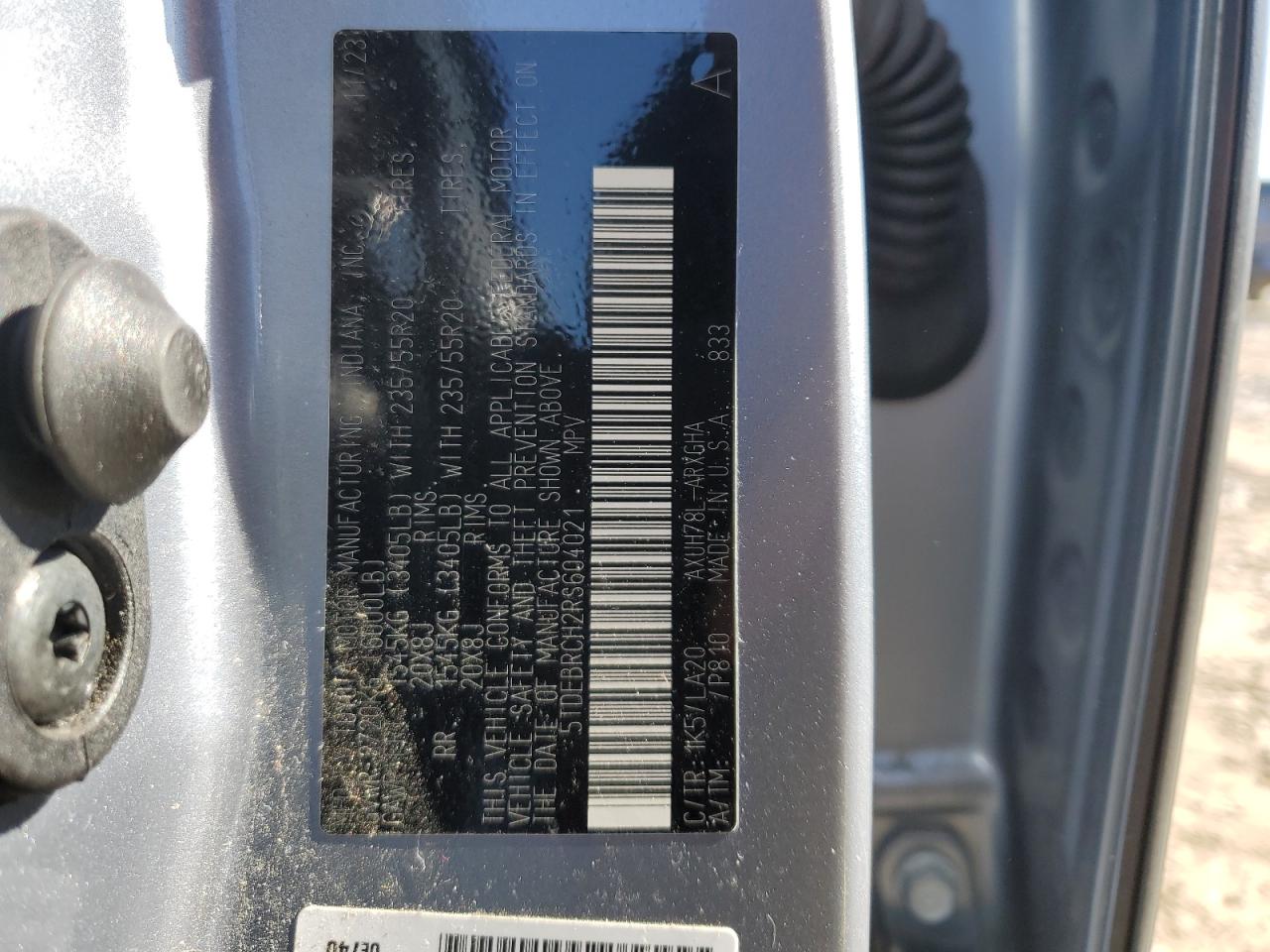 2024 Toyota Highlander VIN 5TDEBRCH2RS604021 Copart auction photo, side / minor dent/scratches damage thumbnail 13